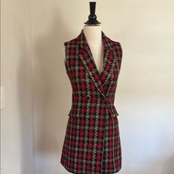 Julie Brown Jackets & Blazers - Plaid Double-Breasted Sleeveless Coat